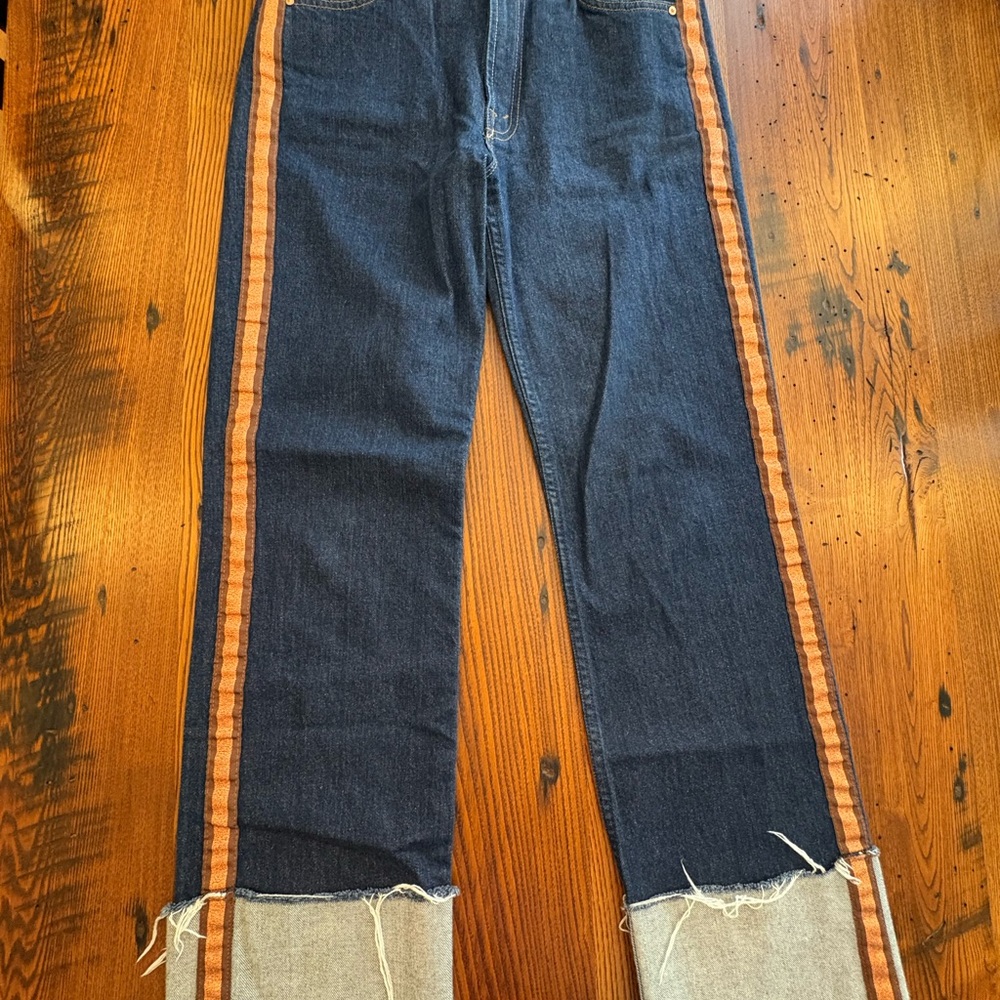 Mother Denim The Duster Cuff Fray Straight Jeans - All Cleaned Up Racer Size 28